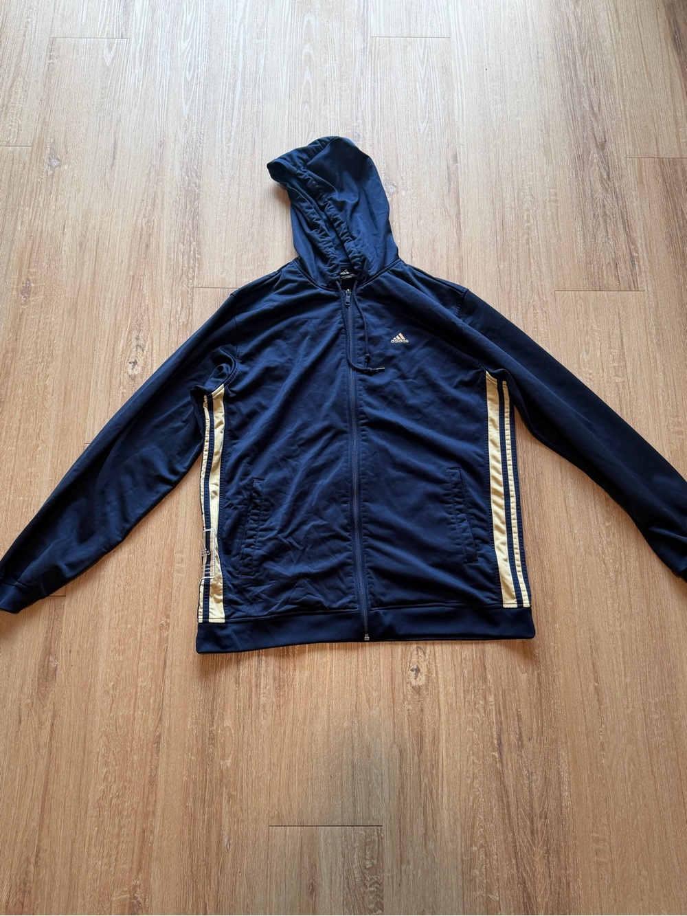 Vintage Adidas 2003 Track Jacket Navy Gold Full Zip Hooded Size L AQ9002